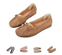 Orthopedic Leather Shoes for Women, Stylish Orthopedic Loafers with Bow, Dressy Slip-On Flats Breathable Casual Working Shoes, caqui, 37 EU