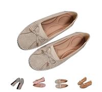 Orthopedic Leather Shoes for Women, Stylish Orthopedic Loafers with Bow, Dressy Slip-On Flats Breathable Casual Working Shoes, beige, 38 EU