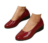 Orthopedic Loafer for Women Wedges Comfortable Flats Women's Comfortable Arch Support Wedge Slip-On Shoes Women's Lightweight Leather Shoes (Red,38)