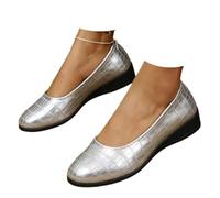 Orthopedic Loafer for Women Wedges Comfortable Flats Women's Comfortable Arch Support Wedge Slip-On Shoes Women's Lightweight Leather Shoes (Silver,37)