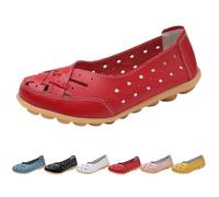 Orthopedic Loafers in Breathable Leather Womens Casual Lightweight Comfortable Hollow Soft Slip-On Flats Comfort Sandals out Round Toe Fashion Loafer (Red,38)