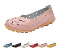 Orthopedic Loafers in Breathable Leather Womens Casual Lightweight Comfortable Hollow Soft Slip-On Flats Comfort Sandals out Round Toe Fashion Loafer (Pink,43)