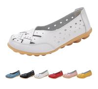 Orthopedic Loafers in Breathable Leather Womens Casual Lightweight Comfortable Hollow Soft Slip-On Flats Comfort Sandals out Round Toe Fashion Loafer (White,38)