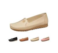 Orthopedic Loafers Shoes for Women Orthopedic Leather Loafers Dress Sneakers Slip on Shoes for Women Lightweight Slip on Stitched Flats Casual Comfort Anti-Slip Walking Shoes with Flower, beige, 39 EU