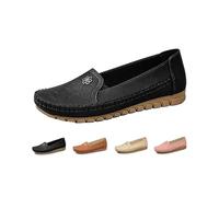 Orthopedic Loafers Shoes for Women Orthopedic Leather Loafers Dress Sneakers Slip on Shoes for Women Lightweight Slip on Stitched Flats Casual Comfort Anti-Slip Walking Shoes with Flower, Negro , 42