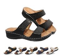 Orthopedic Sandals for Women, Lightweight WedgeSandals with Arch Support, Wide Fit Summer Slides Fashion Rhinestone BeachSandals (Black,42)