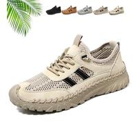 Orthopedic Shoes for Men, Men's Slip On Orthopedic Leather Hiking Shoes Breathable Mesh Sneakers for Walking Casual Outdoor Sandals, beige, 38 EU