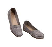 Orthopedic Shoes Leather for Women, Comfortable Slip on Loafers, Round Toe Casual Driving Flats, Lightweight Soft Soled Work Shoes for Business Daily Wear, gris, 38 EU