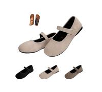 Orthopedic Suede Ballet Mary Jane Flats for Women, Comfort Retro Single Fit Casual Slip On Shoes, Blanco, 37 EU
