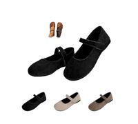 Orthopedic Suede Ballet Mary Jane Flats for Women, Comfort Retro Single Fit Casual Slip On Shoes, Negro , 41 EU