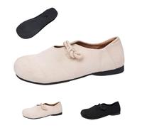 Orthopedic Suede Ballet Mary Jane Flats for Women Comfortable Round Toe Lightweight Slip On Casual Flat Shoes Wide Toe Mary Jane Shoes (Beige,38)