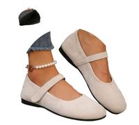 Orthopedic Suede Mary Jane Flats for Women, Comfortable Round Toe Ballet Shoes Fashion Slip on Mocasines Casual Walking Dressy Shoes, Blanco, 40 EU