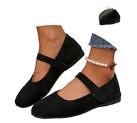 Orthopedic Suede Mary Jane Flats for Women, Comfortable Round Toe Ballet Shoes Fashion Slip on Mocasines Casual Walking Dressy Shoes, Negro , 40 EU