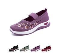 Orthopedic Walking Shoes for Women 2025 Womens Woven Shoe Orthotic Breathable Lightweight Sneaker Non-Slip Arch Support Slip Shoes (Purple,40)