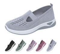Orthopedic Walking Shoes for Women Orthopedic Breathable Soft Sneaker Slip On Arch Support Non-Slip Comfortable Bulky Sports Shoes (Grey,37)