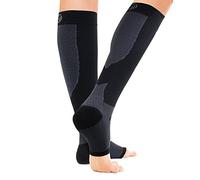 OrthoSleeve FS6+ 'Plus' manga todo en uno para pies y pantorrilla | exclusiva tecnología de compresión de 11 zonas | refuerzo de circulación, fascitis plantar, dolor de talón y alivio de la espinilla | 1 par | garantía de 30 días, negro, M