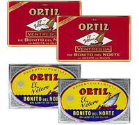 Ortiz Premium Combinación de Ventresca y Reserva De Familia Bonito Del Norte, paquete de 4 Seafood Aficionado