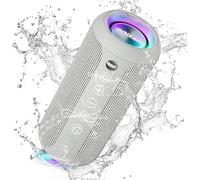 Ortizan X10 - Altavoz Bluetooth portátil con Bluetooth 5.3, impermeable, IPX7, con luz, hasta 30 horas de autonomía, 3 efectos sonoros estéreo Hi-Fi bajos, manos libres, micrófono con AUX, TF (gris)