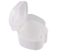 Orton Caja de dentadura blanca, taza de dentadura con colador, caja de baño para dentaduras dentales, caja de almacenamiento de dientes con cesta de red para viajes