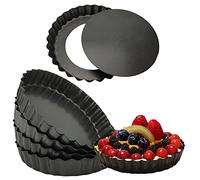 Orton Paquete de 6 mini moldes para tartas de 5 pulgadas con parte inferior extraíble redonda para quiche, tarta lateral estriada resistente