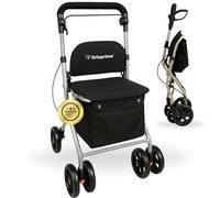 OrtoPrime Andador para Ancianos Plegable con CARRO DE LA COMPRA - Rollator 4 Ruedas Carrito de la compra Plegable Caminadores para Mayores - Andadores Adultos Asiento con Cesta y Ruedas 360º