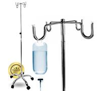 OrtoPrime Porta Suero Hospitalario y Hogar 4 GANCHOS Soporte Portasueros portátil ACERO INOXIDABLE Soporte Bolsa de Goteo 5 RUEDAS Pie de Gotero Portátil REGULABLE soporte porta sueros TRIPODE Suero