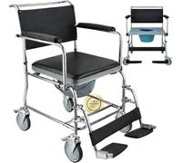 OrtoPrime Silla Ducha WC Personas Mayores con Ruedas Y 4 Frenos Silla de Baño para Mayores con Asiento Cojín Espuma Suave Sillas Baño Adulto Brazos y Pies ABATIBLES Silla de Baño con Inodoro Silla WC