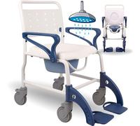 OrtoPrime Silla Ducha WC Personas Mayores Silla Ducha Ruedas y Frenos Silla Baño Adultos Brazos y Pies ABATIBLES - Silla WC Baño Portátil Silla Ducha Personas Mayores - Silla de Baño con Inodoro