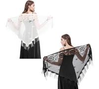 oruola 2 chales y envolturas para vestidos de noche, chal de encaje negro con borlas para fiesta de noche, chales y envolturas para bodas, chal triangular de los años 20 para mujer (blanco y negro),