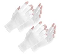 Oruola 2 pares de guantes blancos sin dedos para mujer, guantes de algodón para dormir con manos secas, guantes blancos sin dedos para eccema, dormir, durante la noche, loción y tratamiento de spa,