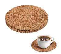 Oruola 2 posavasos tejidos, posavasos de ratán natural, posavasos redondos de mimbre de 3.93 pulgadas, posavasos bohemios resistentes al calor para mesa de café, regalos de inauguración de la casa,