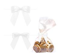 Oruola 50 lazos pequeños para manualidades, lazos blancos para manualidades, lazos pequeños de 3.5 pulgadas para bolsas de regalo, cesta de envoltura de regalos, boda, baby shower, cumpleaños,