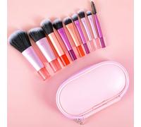 Oruola Juego de brochas de maquillaje de viaje, 10 mini brochas de maquillaje con bolsa de pinceles, juegos de brochas de maquillaje para mujer, juego de brochas de maquillaje para base, sombra de