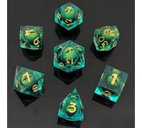 ORUZA Juego de 7 dados de Dragon Eye DND con núcleo líquido, dados de resina de borde afilado, poliédricos, para juegos de rol de Calabozos y Dragones, D20, D12, D10, D8, D6, D4 y D%