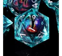 ORUZA Juego de 7 dados de Dragon Eye DND con núcleo líquido, dados de resina de borde afilado, poliédricos, para juegos de rol de Calabozos y Dragones, D20, D12, D10, D8, D6, D4 y D%