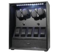 Oryx 6 - Caja de reloj giratoria para relojes automáticos, 5 modos de rotación, vitrina con soportes adicionales para relojes y almacenamiento de joyas, bobinadores con bloqueo, luz blanca, motor
