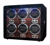 ORYX Bobinadoras de reloj para relojes automáticos 3/6 Caja de reloj giratoria de madera 15 modos de rotación TPD Caja de almacenamiento con luz LED, funciona con pilas o adaptador de CA Motor Mabuchi súper silencioso, Black+Ebony 6 ranuras de bobinado - Sin batería, Lujo