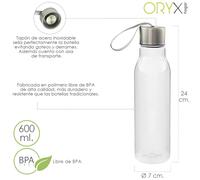 Oryx botella agua, capacidad de 600 ml. plastico libre bpa, con asa, t
