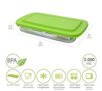 ORYX Fuente Cristal Rectangular Con Tapa 2 Litros 36 x 22 x 6.5 (Alt) cm.