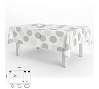 ORYX Mantel Hule Rectangular Circulos Beige Impermeable Antimanchas PVC 140x250 cm. Recortable Uso Interior y Exterior