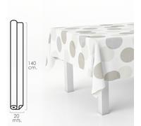 ORYX Mantel Hule Rectangular Circulos Beis. Impermeable Antimanchas PVC 140 cm. x 20 Metros. Rollo Recortable. Interior y Exterior