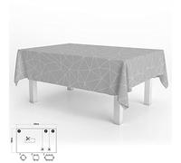 ORYX Mantel Hule Rectangular Geométrico Gris Impermeable Antimanchas PVC 140x250 cm. Recortable Uso Interior y Exterior