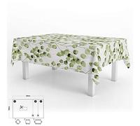 ORYX Mantel Hule Rectangular Hojas Verdes Impermeable Antimanchas PVC 140x250 cm. Recortable Uso Interior y Exterior