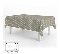 ORYX Mantel Hule Rectangular Topos Beige Impermeable Antimanchas PVC 140x250 cm. Recortable Uso Interior y Exterior