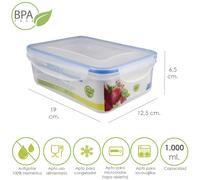 Oryx recipiente hermetico plastico rectangular 1.000 ml. 19x12.5x6.5 (