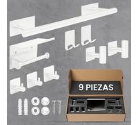 ORZAC® Accesorios Baño Sin Taladro - Set de 9 Piezas con Toalleros de Baño Sin Taladro, Colgadores Adhesivos Resistentes y Ganchos Adhesivos para Pared (Blanco)