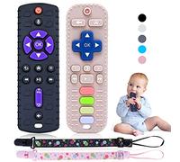 Orzbow 2 Piezas Mordedor Bebe, Mando Juguete Bebe de Silicona con Clip de Chupete y Botones Pulsables, Suave Juguetes Montessori Bebe 0-6 Meses, Mordedores Bebes 3-6Meses, Negro y Rosa Claro