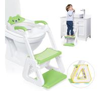 Orzbow Adaptador Wc Niños con Escalera, Estabilizar Reductor Wc Niños con Estructura Triangular, Pedal Extendido y Cojín de PVC Impermeable, Antideslizante y Plegable, Ligero y Portátil, Verde