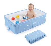 Orzbow Bañera Bebe Plegable, Portátil Bañera Bebe Plegable con Pegatina de Temperatura, Banheira Bebe de 6 Meses a 6 Años, Fácil de Limpiar, Estable y Duradera, Pliega Almacenar, Azul