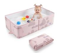 Orzbow Bañera Bebe Plegable, Portátil Bañera Bebe Plegable con Pegatina de Temperatura, Banheira Bebe de 6 Meses a 6 Años, Fácil de Limpiar, Estable y Duradera, Pliega Almacenar, Rosa